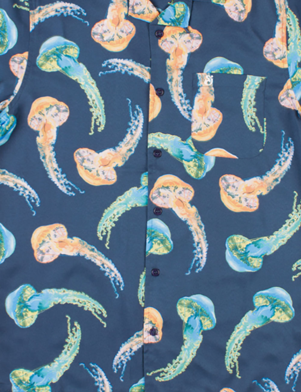 The String Cheese Incident - Merch - Closeup of the Jellyfish Pattern Short Sleeve Button Up Shirt
